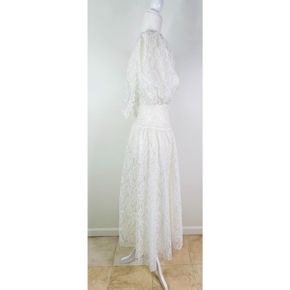 VTG‎ Jessica McClintock White Crochet Lace V-Back Dress Size 3/4 - Picture 3 of 9